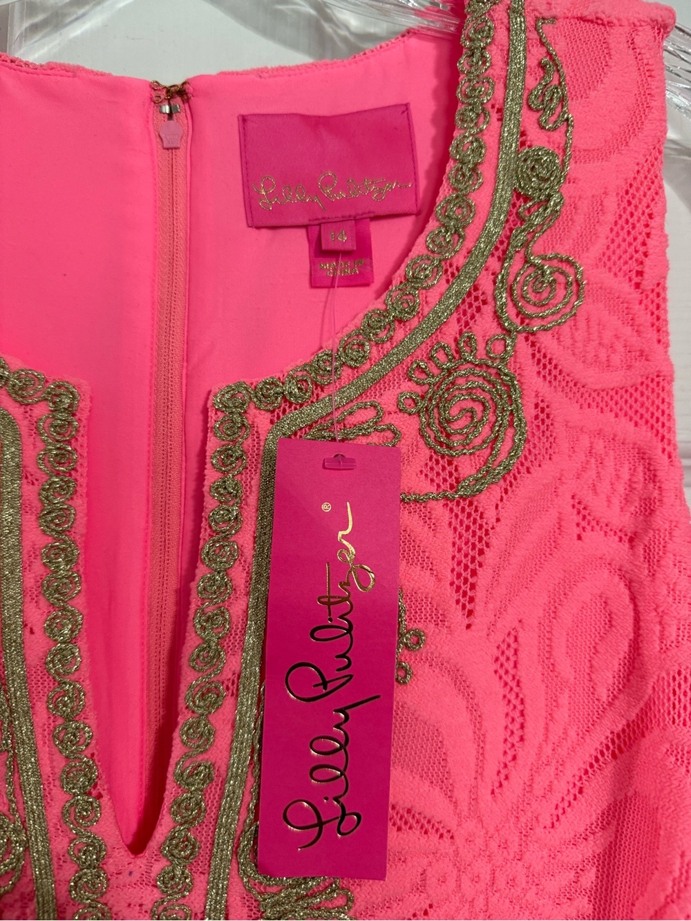 Lilly Pulitzer Carlotta Coral Maxi Dress with Gold Embellished Neckline NWT - Picture 6 of 10